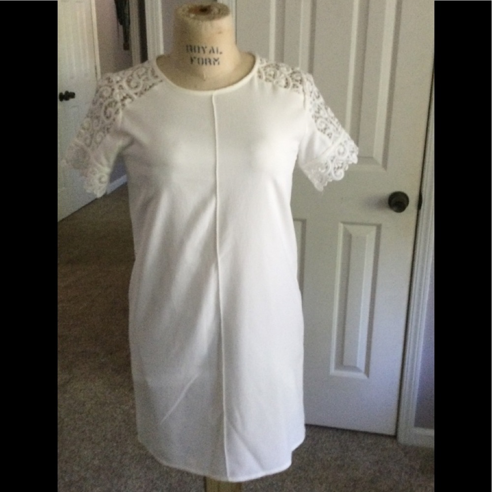 Women’s knee length dress with lacy sleeves